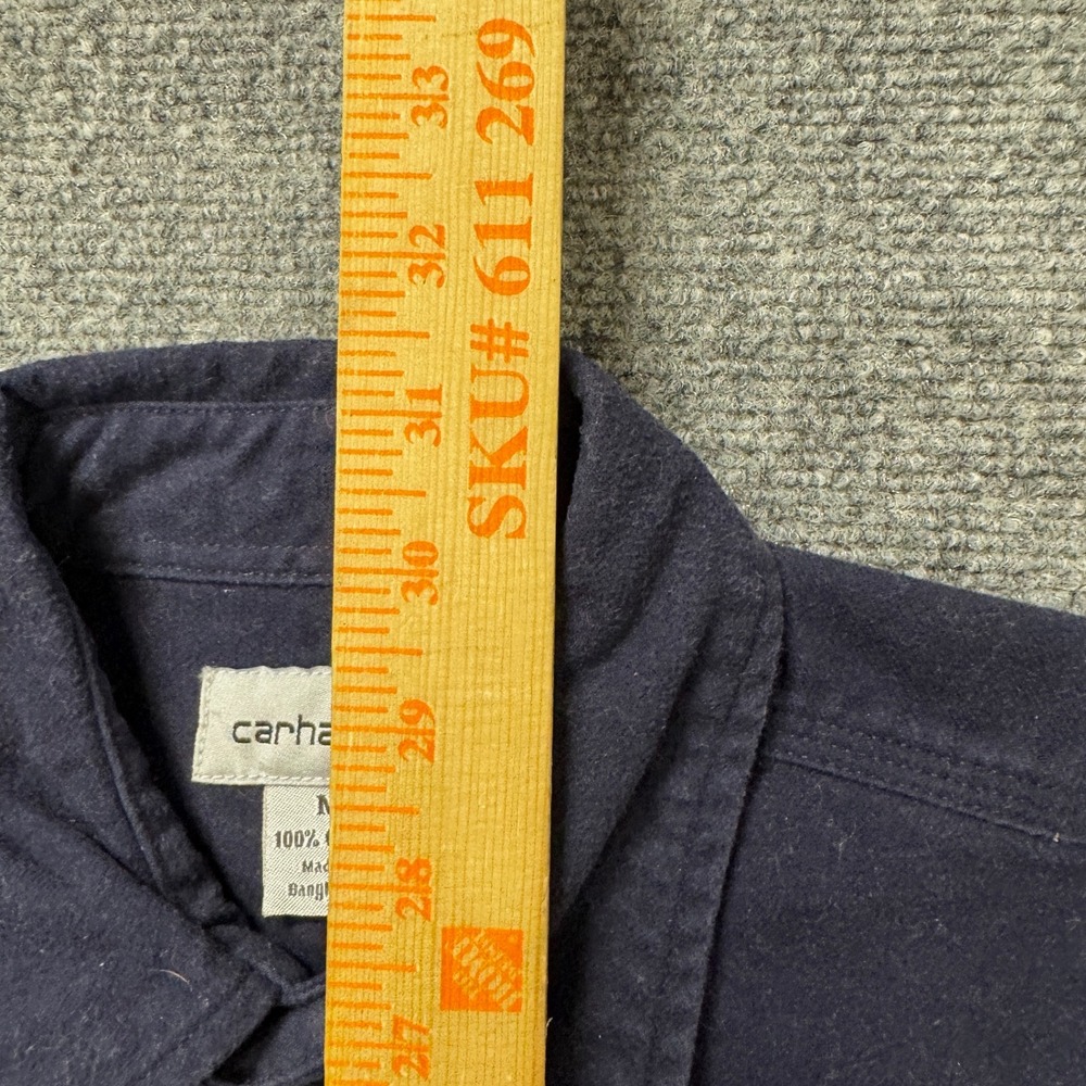 Carhartt Flannel Men's Medium‎ Button Up 100% Cotton Workwear Stained Blue - Picture 3 of 12